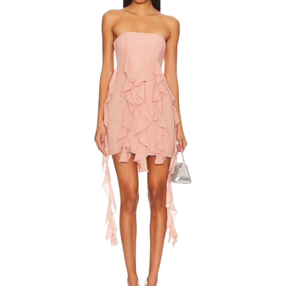 NBD Denali Mini Dress in Blush Pink Ruffle Size XS Good Tiered Chiffon